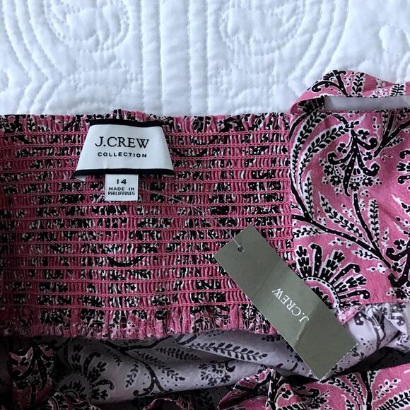 J.Crew Collection Shoulder Tie Empire Blouse Ratti Coral Vines Print Pink XL NWT - Picture 11 of 11